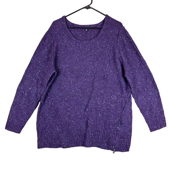 Relativity Womens Sweater Purple Blue Speckled Knit Long Sleeve Wool Blend 2X - Picture 1 of 14